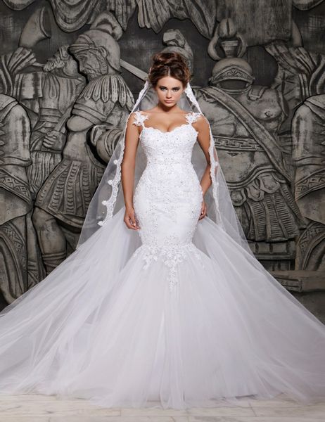 lace mermaid gown wedding dress bridal plus size transparent back beaded custom wedding dresses small trailing slim vestido de novia, White
lace mermaid gown wedding dress bridal plus size transparent back beaded custom wedding dresses small trailing slim vestido de novia, White