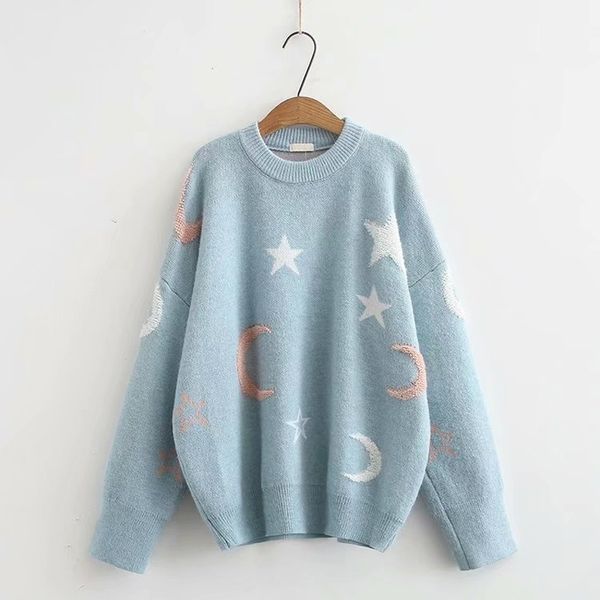 women star moon sweater crew neck knitted pullovers long sleeve winter autumn casual sweet m0132 210514, White;black
women star moon sweater crew neck knitted pullovers long sleeve winter autumn casual sweet m0132 210514, White;black