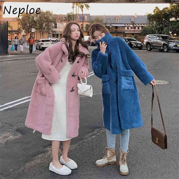 double pockets horn button winter women jacket fashion turn-down collar femme coat solid color sweet warm 210422, Black;brown
double pockets horn button winter women jacket fashion turn-down collar femme coat solid color sweet warm 210422, Black;brown