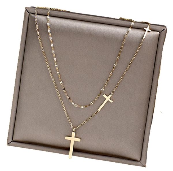chains 316l stainless steel double layer cross necklace titanium stacked band simple faith, Silver 
chains 316l stainless steel double layer cross necklace titanium stacked band simple faith, Silver