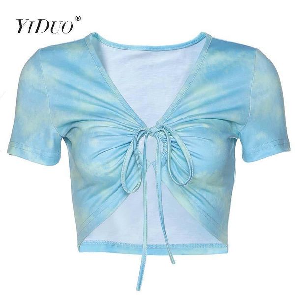 women's t-shirt yiduo hollow out v-neck crop women casual streetwear summer ladies short sleeve slim tees tie-dye print, White
women's t-shirt yiduo hollow out v-neck crop women casual streetwear summer ladies short sleeve slim tees tie-dye print, White