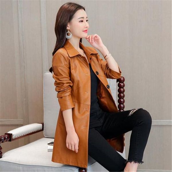 women's leather & faux autumn clothing coat women medium-length windbreaker slim fashion jacket, Black
women's leather & faux autumn clothing coat women medium-length windbreaker slim fashion jacket, Black