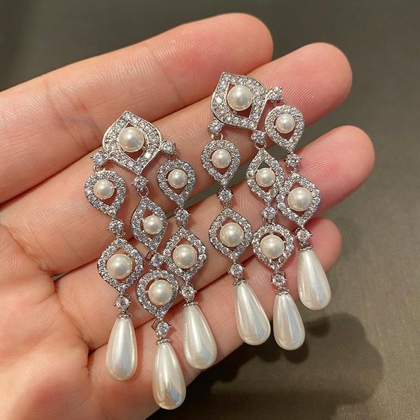 dangle & chandelier full diamond french style luxury pearl tassel line long eardrops earrings, Silver
dangle & chandelier full diamond french style luxury pearl tassel line long eardrops earrings, Silver