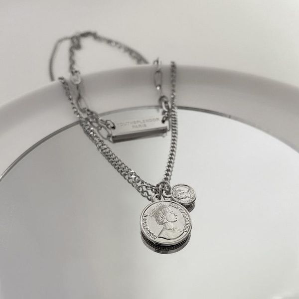 pendant necklaces origin summer double layer stainless steel square circle queen portrait necklace for women letter chain jewelry, Silver
pendant necklaces origin summer double layer stainless steel square circle queen portrait necklace for women letter chain jewelry, Silver