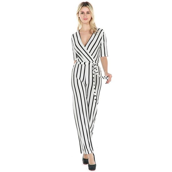 women's jumpsuits & rompers 1pc style summer fashion striped elegant women deep v-neck overall pants with belt casual slim fit jumpsuit, Black;white
women's jumpsuits & rompers 1pc style summer fashion striped elegant women deep v-neck overall pants with belt casual slim fit jumpsuit, Black;white
