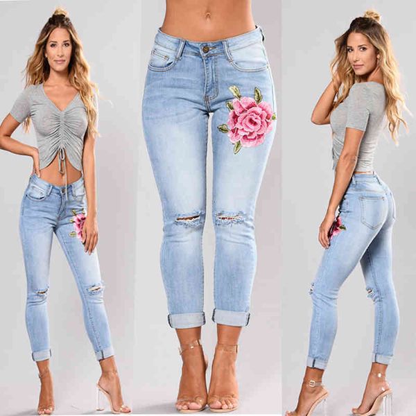 women's jeans stretch embroidered for women elastic flower ladies pencil denim pants hole ripped rose pattern pantalon femme tgb1, Blue
women's jeans stretch embroidered for women elastic flower ladies pencil denim pants hole ripped rose pattern pantalon femme tgb1, Blue