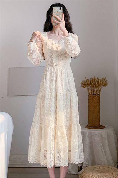 french contrast temperament in lace for the women's party 2021 spring v-neck thin style lady dressed long elegant dress zh277 dvy5, Black;gray 
french contrast temperament in lace for the women's party 2021 spring v-neck thin style lady dressed long elegant dress zh277 dvy5, Black;gray