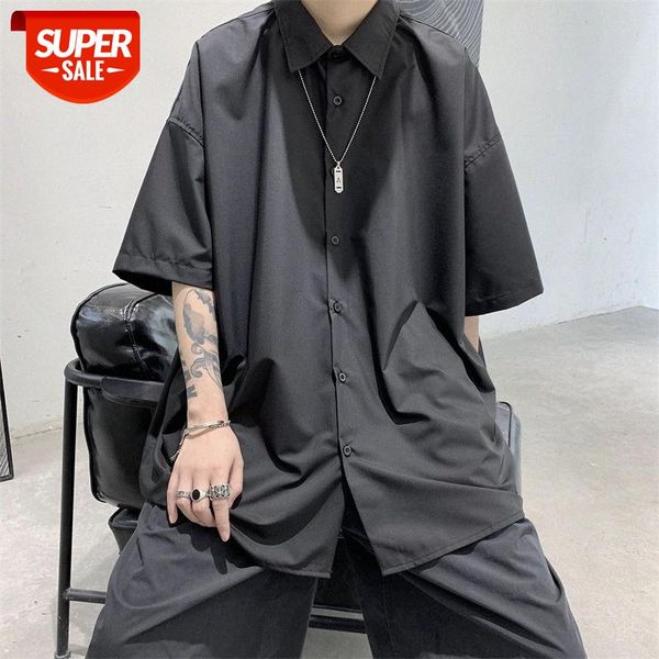 yamamoto dark short-sleeved shirt men's handsome cold wind design sense niche, lazy and abstinence clothing #h55f, White;black 
yamamoto dark short-sleeved shirt men's handsome cold wind design sense niche, lazy and abstinence clothing #h55f, White;black