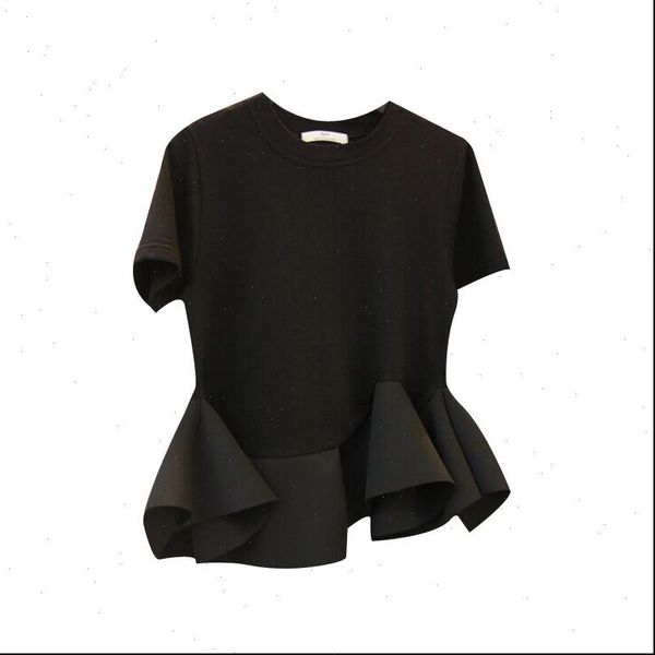 korea womens summer wear irregular colour fungus waist lotus leaf hem short sleeved t shirt drop, White
korea womens summer wear irregular colour fungus waist lotus leaf hem short sleeved t shirt drop, White