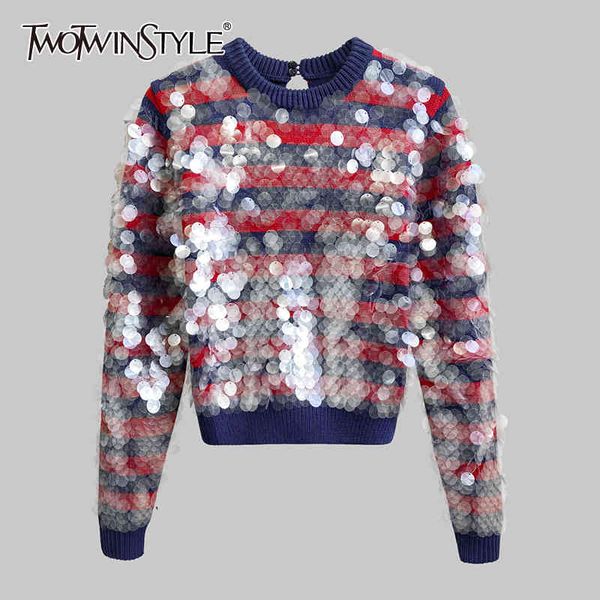 striped patchwork sequin sweater for women o neck long sleeve casual knitted pullovers female fall fashion 210524, White;black
striped patchwork sequin sweater for women o neck long sleeve casual knitted pullovers female fall fashion 210524, White;black