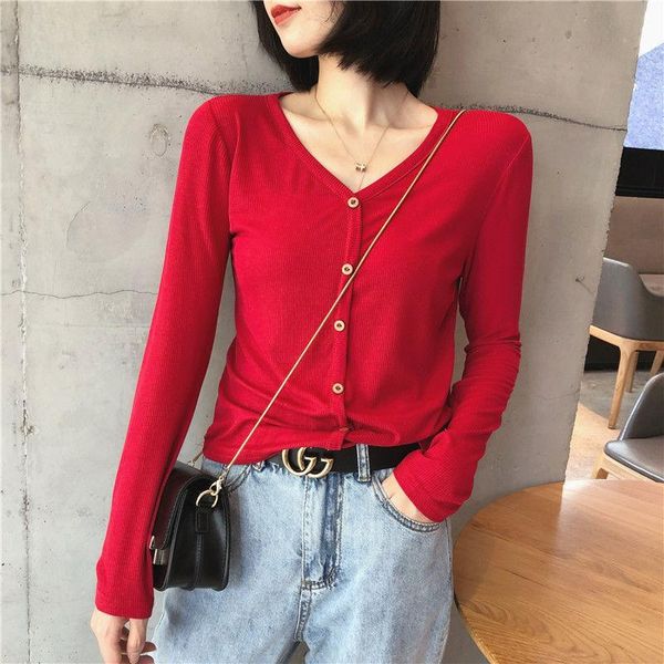 s-2xl long sleeve cropped cardigan korean button knitted t shirt 2021 autumn casual solid v neck slim outwear woman tshirts women's t-, White
s-2xl long sleeve cropped cardigan korean button knitted t shirt 2021 autumn casual solid v neck slim outwear woman tshirts women's t-, White