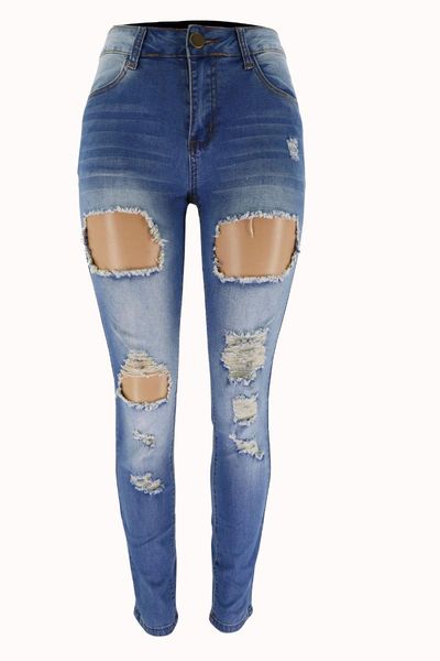 women's jeans pierced high waist women fashion slim fit solid color casual pants, Blue
women's jeans pierced high waist women fashion slim fit solid color casual pants, Blue