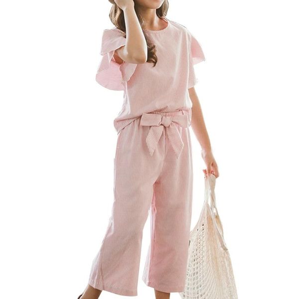 pcs/set girls two-piece suit stripe short sleeve loose round neck t-shirt + wide leg pants kids baby children summer t8nd clothing sets, White
pcs/set girls two-piece suit stripe short sleeve loose round neck t-shirt + wide leg pants kids baby children summer t8nd clothing sets, White
