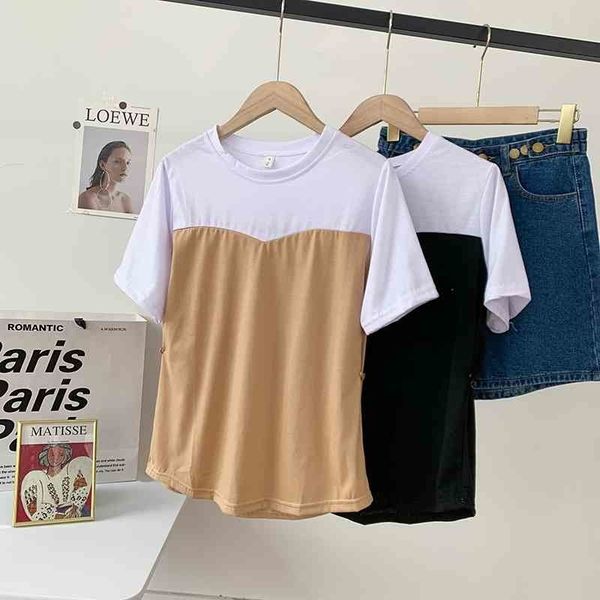 summer stitching contrast color short-sleeved t-shirt button waist loose and breathable fashion blouse women 210525, White
summer stitching contrast color short-sleeved t-shirt button waist loose and breathable fashion blouse women 210525, White