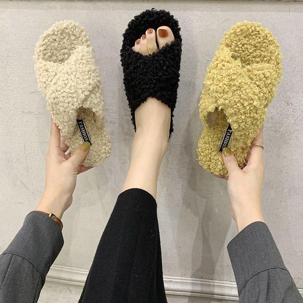 slippers solid fur fluffy winter warm faux slipper women cross plush open toe soft flat shoes home female slides, Black
slippers solid fur fluffy winter warm faux slipper women cross plush open toe soft flat shoes home female slides, Black