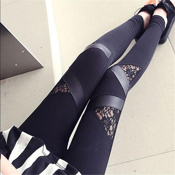 women's leggings spring autumn leather workout charming warm lace legins pu leggins skinny stretch splicing pants, Black
women's leggings spring autumn leather workout charming warm lace legins pu leggins skinny stretch splicing pants, Black