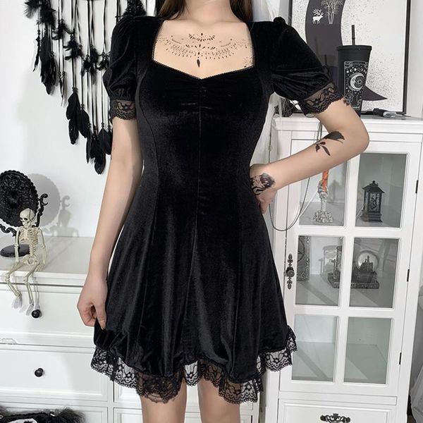 casual dresses black women's dress fashion gothic dark solid color square collar short puff sleeve lace hem retracted vestidos, Black;gray
casual dresses black women's dress fashion gothic dark solid color square collar short puff sleeve lace hem retracted vestidos, Black;gray