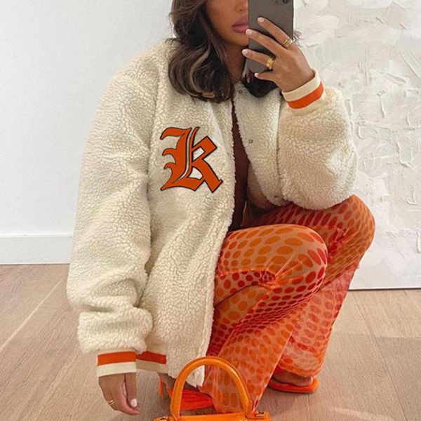 women's jackets 2021 autumn women fashion letter embroidery white orange contrast stitching loose stand-up collar lamb velvet jacket, Black;brown
women's jackets 2021 autumn women fashion letter embroidery white orange contrast stitching loose stand-up collar lamb velvet jacket, Black;brown