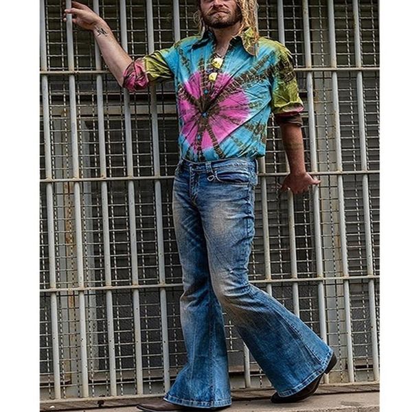 men's jeans flared baggy boot cut leg pants distressed patchwork designer punk style bell bottom denim trousers, Blue
men's jeans flared baggy boot cut leg pants distressed patchwork designer punk style bell bottom denim trousers, Blue