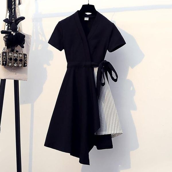 casual dresses women summer slim waist round neck dress loose short-sleeved color matching pullover dressfemme vestido de mujer, Black;gray
casual dresses women summer slim waist round neck dress loose short-sleeved color matching pullover dressfemme vestido de mujer, Black;gray