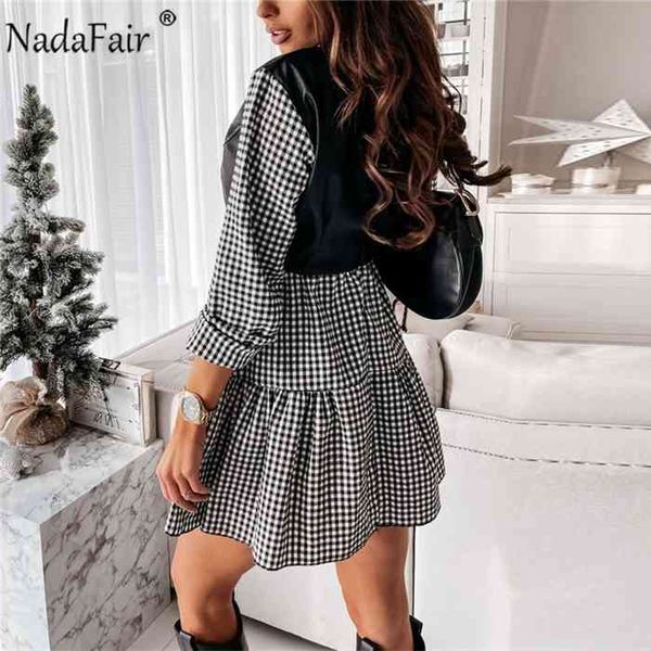 nadafair plaid womens dress casual 2021 a-line pu leather patchwork long sleeve vestidos party elegant short mini dress women, Black;gray
nadafair plaid womens dress casual 2021 a-line pu leather patchwork long sleeve vestidos party elegant short mini dress women, Black;gray