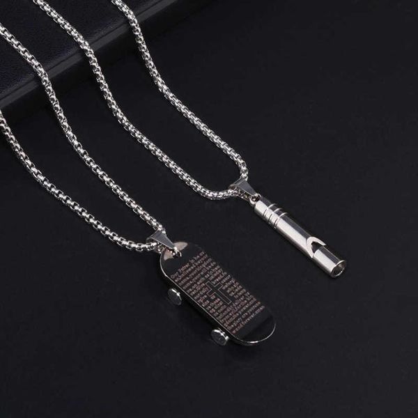 link, chain scooter necklace scripture cross men's titanium steel pendant whistle women's korean hip hop fashion accessories trend, Black
link, chain scooter necklace scripture cross men's titanium steel pendant whistle women's korean hip hop fashion accessories trend, Black