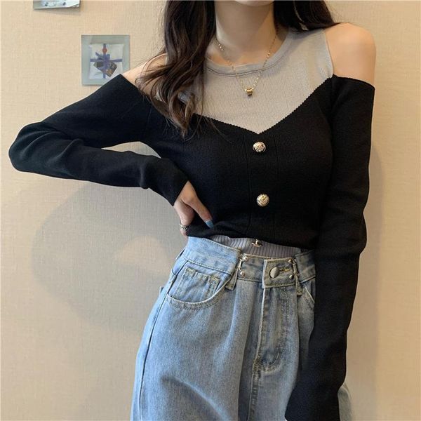 women's sweaters off shoulder knitted sweater women solid slim pullover gray black jumpers 2021 autumn winter female, White;black
women's sweaters off shoulder knitted sweater women solid slim pullover gray black jumpers 2021 autumn winter female, White;black