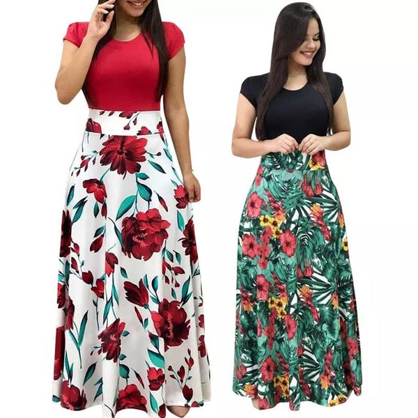 women maxi dress summer casual floral print o neck short sleeve patchwork tunic party elegant boho dresses robe ladies plus size, Black;gray
women maxi dress summer casual floral print o neck short sleeve patchwork tunic party elegant boho dresses robe ladies plus size, Black;gray