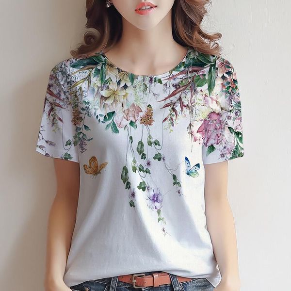 women's t-shirt flower printing 3d t shirt ladies casual sports daily loose spring and summer, White
women's t-shirt flower printing 3d t shirt ladies casual sports daily loose spring and summer, White