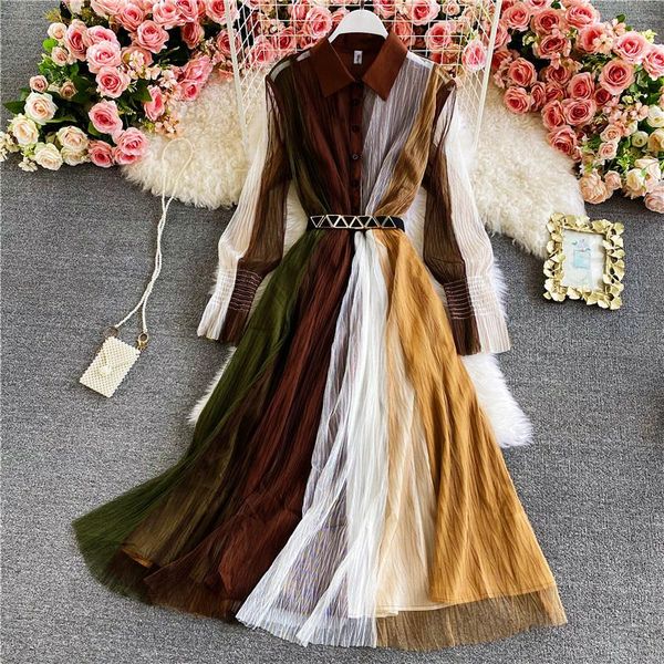 casual dresses women design splice mesh dress retro turn-down collar puff sleeve button a-line autumn fashion streetwear, Black;gray
casual dresses women design splice mesh dress retro turn-down collar puff sleeve button a-line autumn fashion streetwear, Black;gray