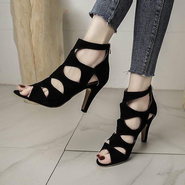 women's summer shoes snake pattern hollow chunky high heels fish mouth wild sandals size plus 35-42, Black
women's summer shoes snake pattern hollow chunky high heels fish mouth wild sandals size plus 35-42, Black