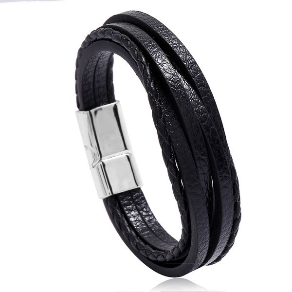 bangles bracelet accessories multi-layer simple woven men's leather magnet buckle imitation cowhide, Black
bangles bracelet accessories multi-layer simple woven men's leather magnet buckle imitation cowhide, Black