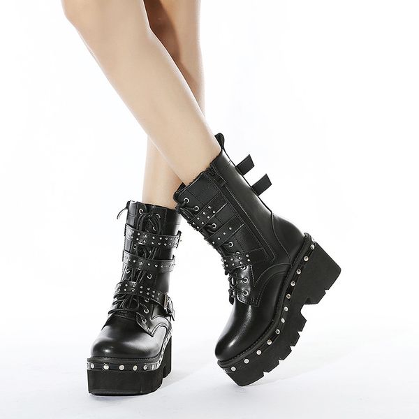 414243 yards new metal riveted short boots european and american platform motorcycle boots side zipper large size cross-border female boots, Black
414243 yards new metal riveted short boots european and american platform motorcycle boots side zipper large size cross-border female boots, Black