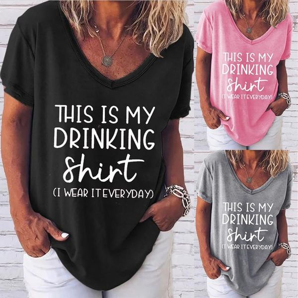 women's t-shirt this is my drinking women letter print summer short sleeve ladies casual loose v collar plus size tees, White
women's t-shirt this is my drinking women letter print summer short sleeve ladies casual loose v collar plus size tees, White