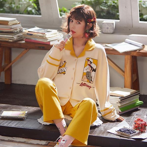 women's sleepwear pajamas autumn cotton long sleeve sweet casual cardigan plus size loose home clothes, Black;red
women's sleepwear pajamas autumn cotton long sleeve sweet casual cardigan plus size loose home clothes, Black;red
