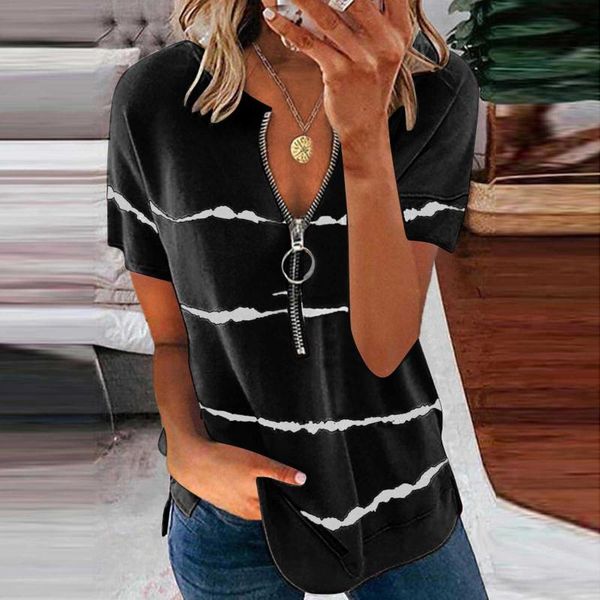 women's t-shirt vogue women with zipper stripe print short sleeves shirt summer casual loose harajuku streetwear polera mujer #g1, White
women's t-shirt vogue women with zipper stripe print short sleeves shirt summer casual loose harajuku streetwear polera mujer #g1, White