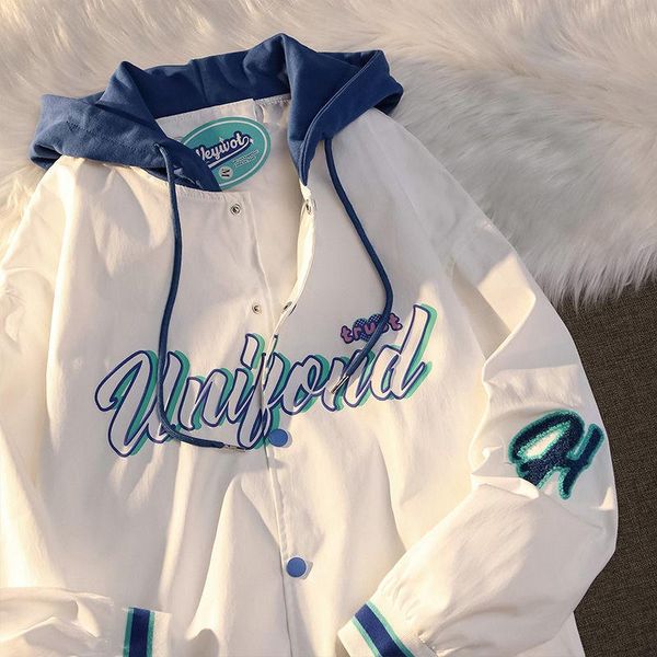 women's jackets 2021 autumn letter print coat women american street hooded baseball uniform couple casual loose all-match jacket top, Black;brown
women's jackets 2021 autumn letter print coat women american street hooded baseball uniform couple casual loose all-match jacket top, Black;brown
