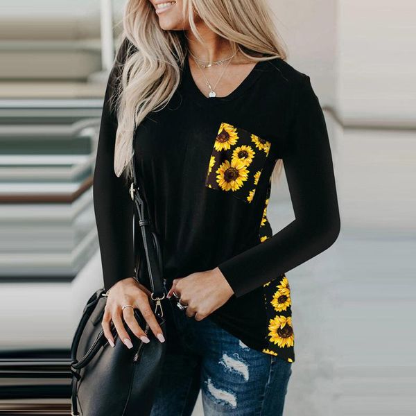 women's t-shirt summer women t shirt v-neck sunflower printing splicing long sleeve casual harajuku tshirt for clothing #71, White
women's t-shirt summer women t shirt v-neck sunflower printing splicing long sleeve casual harajuku tshirt for clothing #71, White