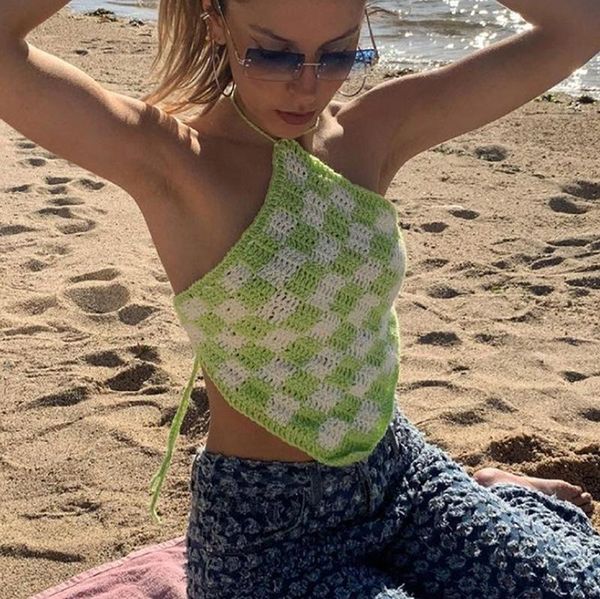 women's tanks & camis women halter cami crop knitwear sleeveless cross tie backless plaid print knit camisole summer female clothe, White
women's tanks & camis women halter cami crop knitwear sleeveless cross tie backless plaid print knit camisole summer female clothe, White