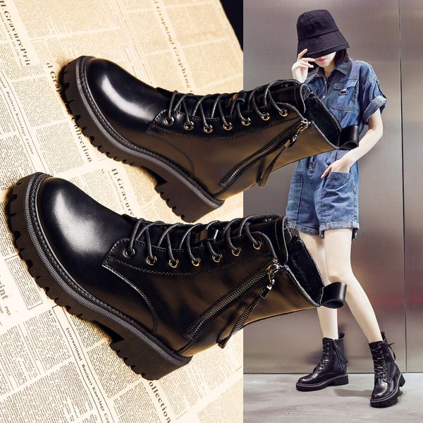inner heightening martin women's summer 2021 spring and autumn single leather thick soled short boots children's motorcycle, Black
inner heightening martin women's summer 2021 spring and autumn single leather thick soled short boots children's motorcycle, Black