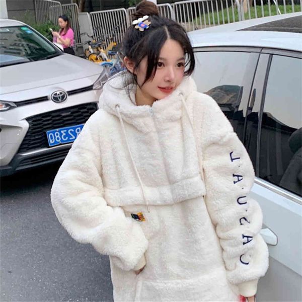 lamb plush embroidered hoodie women's autumn winter version thickened lazy coat, Black
lamb plush embroidered hoodie women's autumn winter version thickened lazy coat, Black