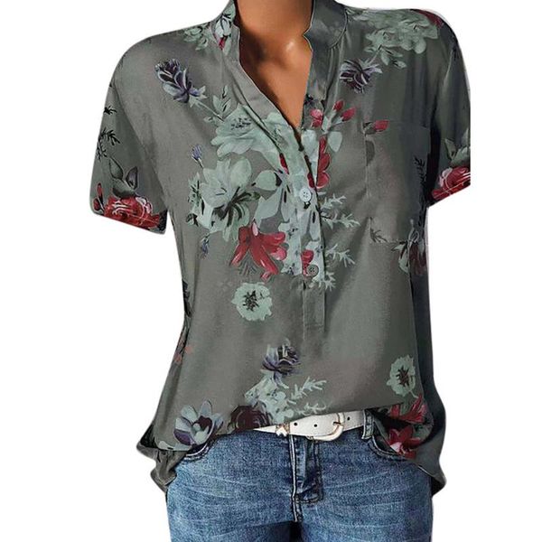 women's blouses & shirts women floral print blouse shirt short sleeve button v-neck casual femme blusa mujer, White
women's blouses & shirts women floral print blouse shirt short sleeve button v-neck casual femme blusa mujer, White