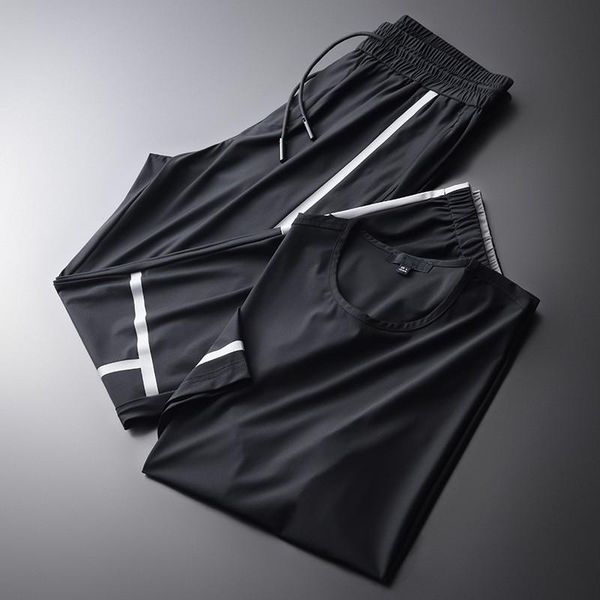 men's tracksuits mens (t-shirts+pants) summer luxury printed sports short sleeve male suits elastic waist slim fit man sets 4xl, Gray 
men's tracksuits mens (t-shirts+pants) summer luxury printed sports short sleeve male suits elastic waist slim fit man sets 4xl, Gray