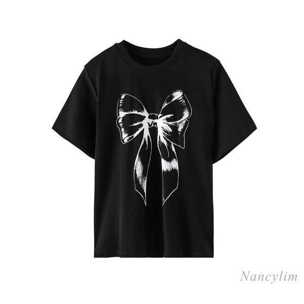 women's t-shirt korean style 2021 spring and summer fashion loose bow printed design round neck short sleeve top, White
women's t-shirt korean style 2021 spring and summer fashion loose bow printed design round neck short sleeve top, White