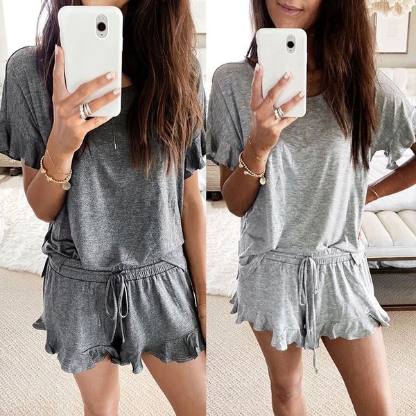 women's tracksuits casual pajamas female girl lotus leaf short sleeves round neck ladies home two-piece suit, Gray
women's tracksuits casual pajamas female girl lotus leaf short sleeves round neck ladies home two-piece suit, Gray