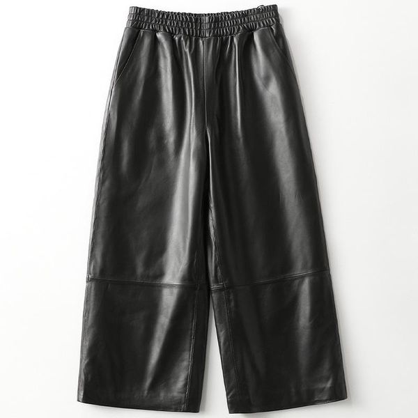 women's pants & capris soft sheepskin casual black elastic waist loose leather wide leg style, Black;white
women's pants & capris soft sheepskin casual black elastic waist loose leather wide leg style, Black;white