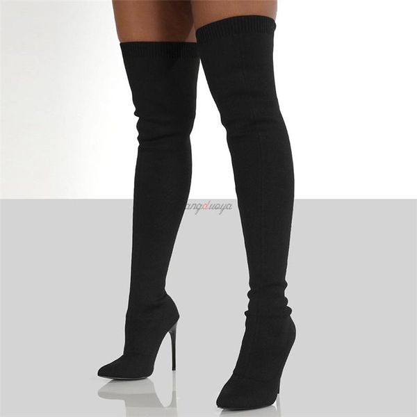 boots long women high heels pointed toe stretch knit thigh over-the-knee big size 43, Black
boots long women high heels pointed toe stretch knit thigh over-the-knee big size 43, Black
