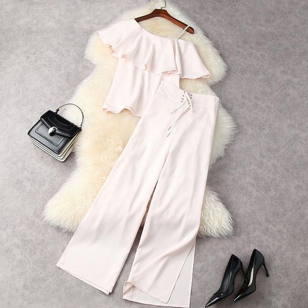 women high-end diamonds beading strap ruffles one shoulder blouse and long pants pink two piece set spring summer 2021 women's, White
women high-end diamonds beading strap ruffles one shoulder blouse and long pants pink two piece set spring summer 2021 women's, White