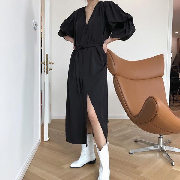 casual dresses 2021 summer ladies dress solid color women puff sleeve fashion elegant female t51, Black;gray
casual dresses 2021 summer ladies dress solid color women puff sleeve fashion elegant female t51, Black;gray