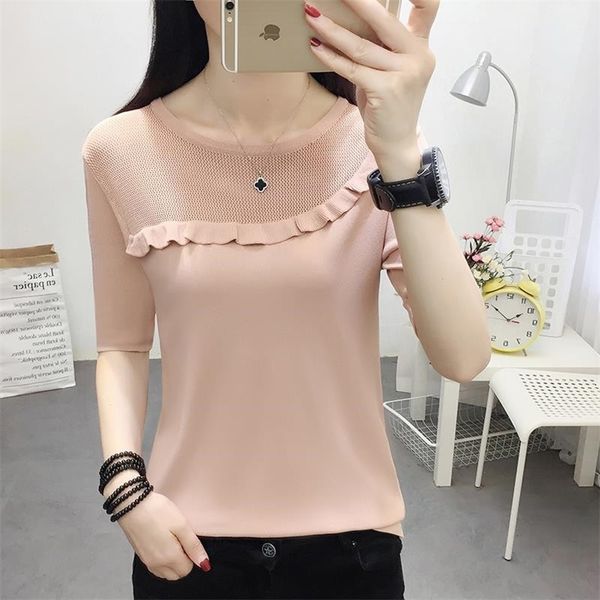 summer women's ice silk short-sleeved hollow bottoming shirt loose wild round neck slim sweater 210427, White;black
summer women's ice silk short-sleeved hollow bottoming shirt loose wild round neck slim sweater 210427, White;black